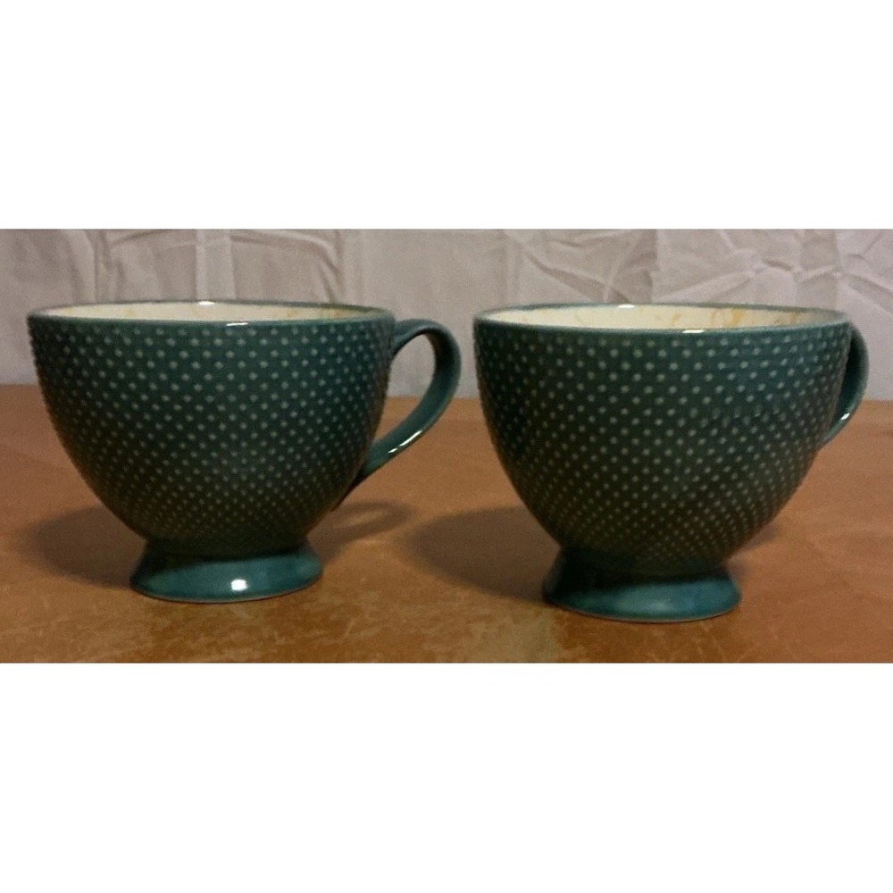 Set Of 2 14 oz. Teal Bubbled Texture Yellow Flamingo Footed Coffee Mug
